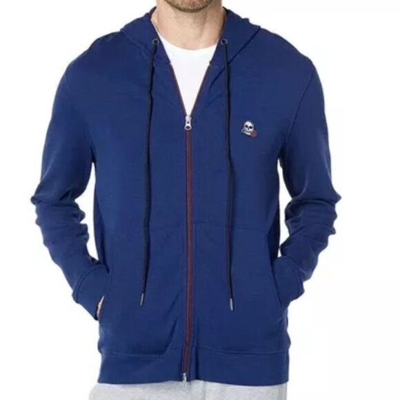 NEW Mens Sz XL Navy Blue Full Zip Hooded Skull Logo Jacket ROBERT GRAHAM
